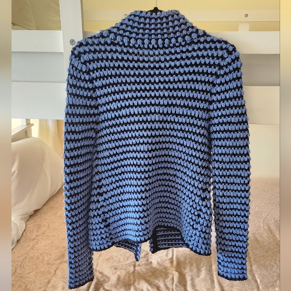 krimson klover midnight sun wool alpaca blend chunky knit blue sweater cardi M - Picture 2 of 9